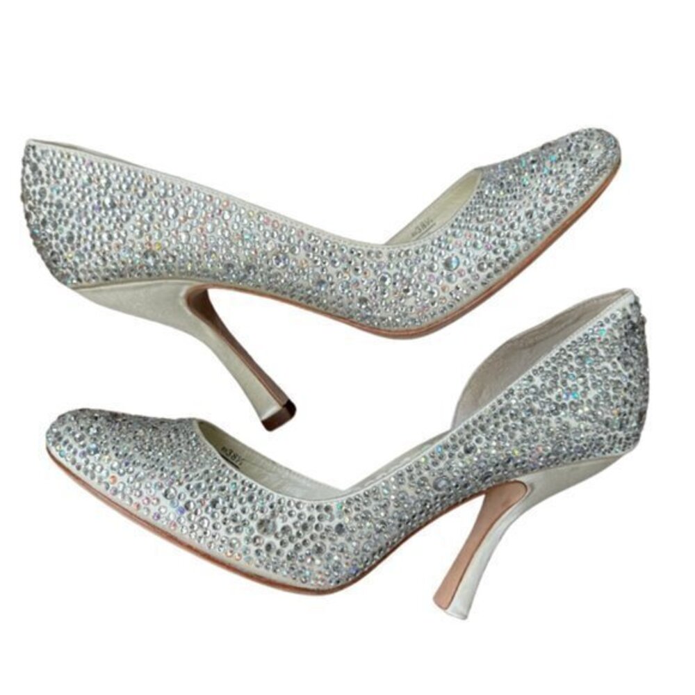Benjamin Adams Champagne Silk/Swarovski Crystal Shoes - Size 8.5